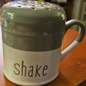 Parmesan Cheese Shaker Ceramic Two Tone Gray SHAKE One Handle
